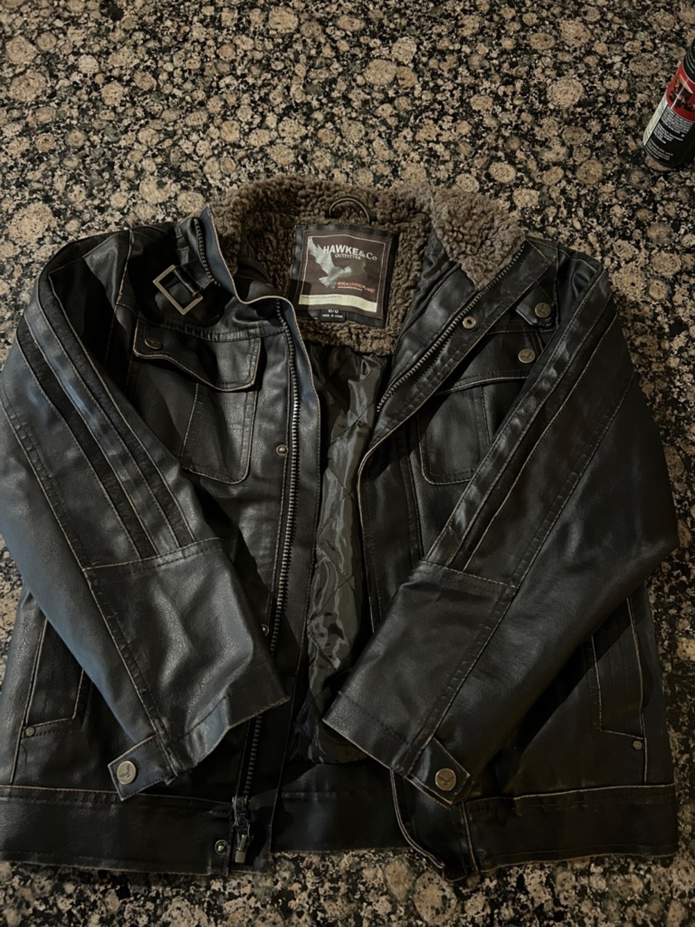 Hawke & Co Brown Faux Leather Bomber with Brown Sherpa Collar